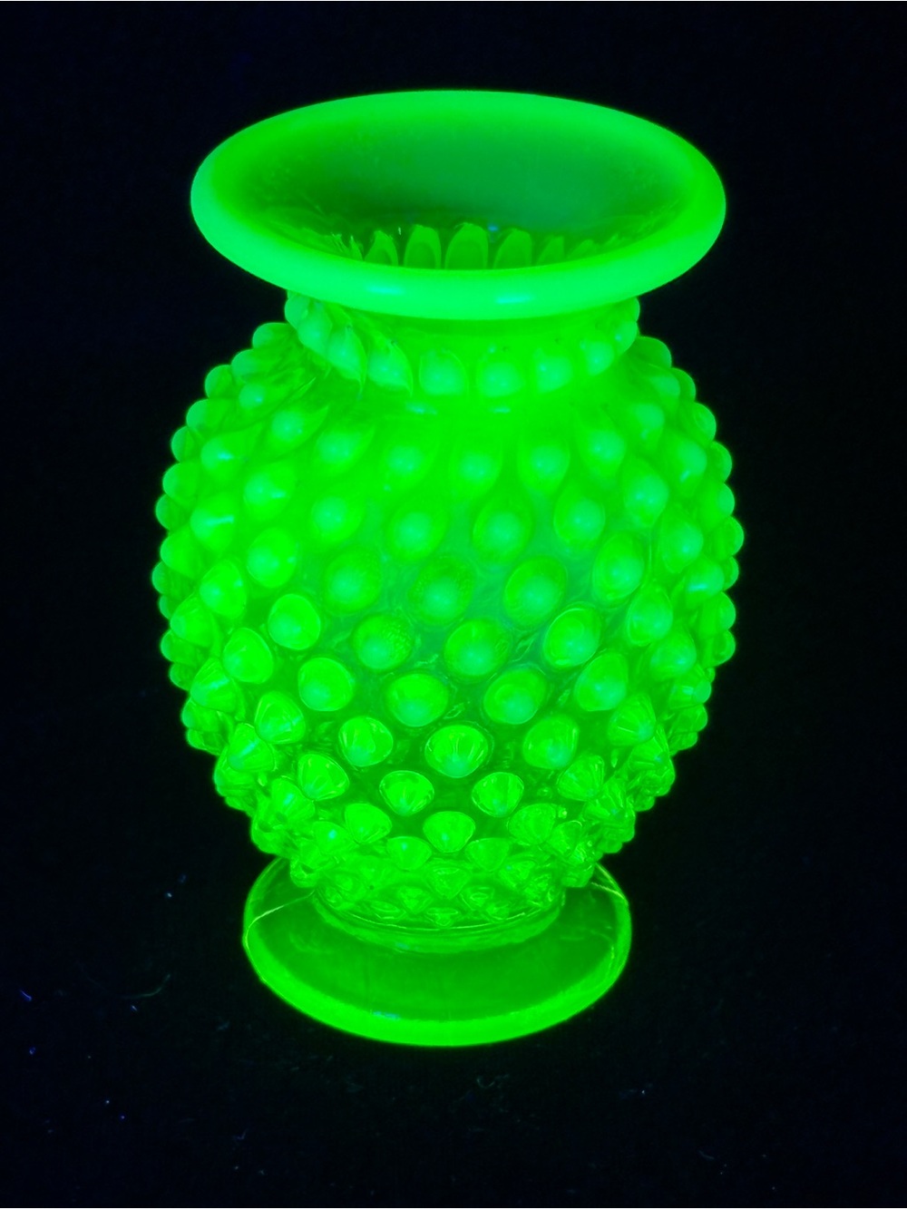 Vintage Fenton Topaz Opalescent Hobnail Vaseline Glass Bud Vase